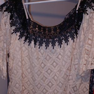 Off the shoulder tan blouse